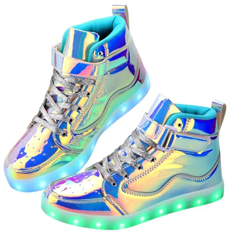 Qimaoo Chaussures lumineuses pour homme et femme - Chaussures LED rechargeables par USB - Chaussures lumineuses pour adultes - Chaussures montantes phosphorescentes pour danse, fête, festivals, Argent