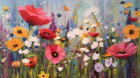 adrium Acryl-Bild 140 x 80 cm: Ölgemälde-Stil von Mohnblumen und Wildblumen (212248178)