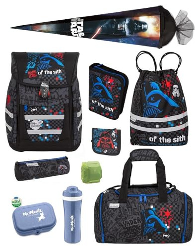 Familando - McNeill Teneris Schulranzen Set - 10-teilig mit Schultüte - Star Wars Darth Vader - Ergonomisch & Verstellbarer Brustgurt - 980g leicht mit 18L Volumen & Reflektoren - ab 1. Klasse