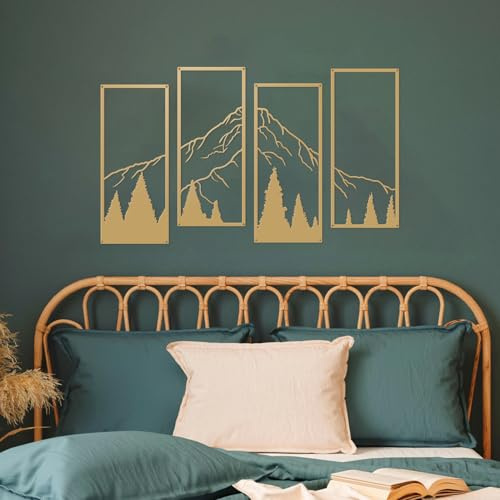 ruelen 4 st väggdekorationer i metall med berg och skog linjeteckning väggkonst minimalistisk väggdekor rustik natur hem väggkonst skulptur sovrum kontor vardagsrum (guld, 90 x 50 cm)