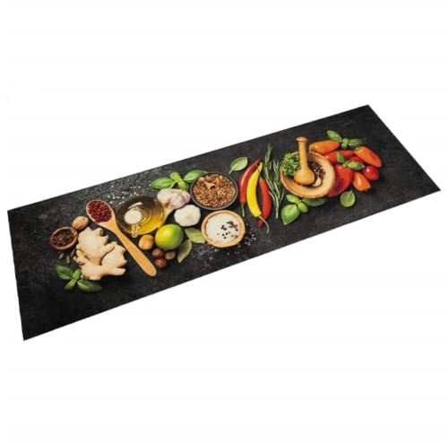 vidaXL Tapis de Cuisine Lavable Impression d'Épices, Paillasson Antidérapant, Tapis de Sol, Tapis Devant Évier, Moderne, 60x180 cm Velours