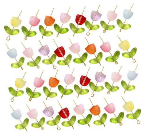 Lurrose Glasperlen Tulpenform und Blattform für Schmuckherstellung und Bastelprojekte 200 Stück Lose Perlen zum Auffädeln Glatte Selbstgemacht Armbandperlen Zufällige Farbe