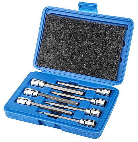 7 Piece Extra Long Hex Bit Socket Set, Chrome Vanadium Steel, 3/4/5/6/7/8/10 mm Drive Repair Tool Set
