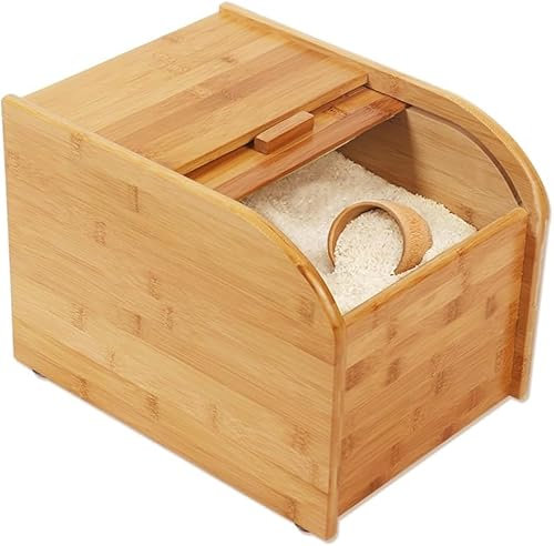 Récipient De Stockage De Riz En Bois De Bambou Avec Couvercle Coulissant Et Tasse à Mesurer Distributeur De Riz Boîte De Récipient De Riz De Céréales De Stockage à Sec Avec Couvercle Pour A(Size:15kg)