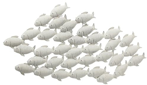 mucHome Wandobjekt Fischschwarm grau Eisen Wandbild Wanddeko Fische (Groß 97x53x2cm)