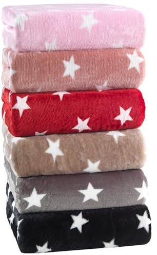 Kuscheli® - warme Spannbettlaken aus Cashmere-Touch Stoff - in Verschiedene Größen und Farben - Bettlaken Jersey Fleece Biber Spannbetttuch Laken, Farbe:Sterne-ROSA, Größe:140-160 x 200 cm