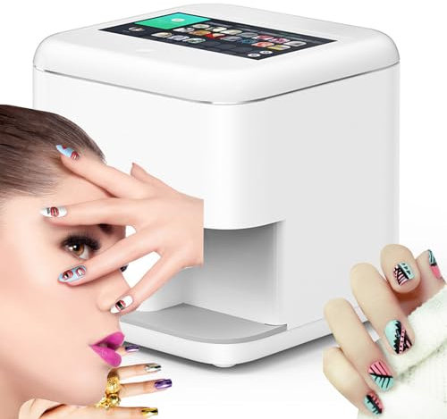 WhAeoy 3D-Nageldrucker (unterstützt WLAN), Nagellackiermaschine, KI-Erkennung, Für Den Heimgebrauch Im Nagelstudio,White