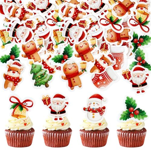 Blumomon 40Pcs Edible Christmas Cupcake Toppers Edible Merry Christmas Cake Decorations Selected Christmas Cupcake Decorations Christmas Party Holiday Supplies