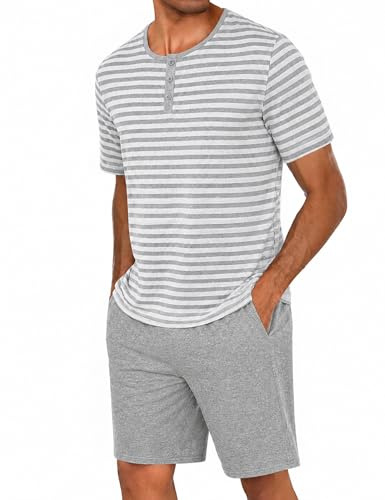 Marvmys Conjunto de Pijama Corto con Cuello en V Estampado de Colores Combinados Conjunto de Pijama Corto de Manga Corta para Hombre Ropa Deportiva Cómoda y Transpirable de Algodón para Hombre S-XXL
