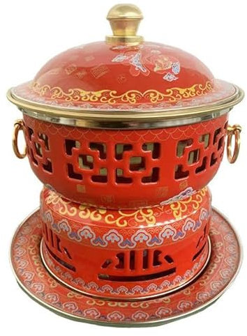 NIBHZ Pot de cuivre Chinois, Mini-Pot de cuivre Mongol pour 1-3 Personnes Beijing Charbon de Bois Pot de cuivre divisé Motif Traditionnel Design, Alcool et Charbon de Bois,D,23cm