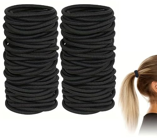 IMAXWAVE 50 Gomas de Pelo Elásticas Negras Fuerte Sujeción | Bandas de Cabello Sin Metal, Resistentes y Finas | Perfectas para Peinados, Deporte y Uso Diario | Ideal para Mujer, Niña, Profesionales
