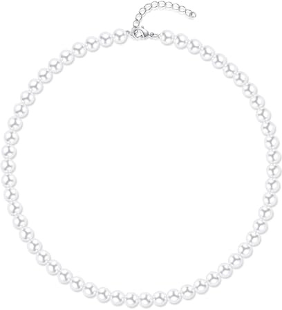 RWQIAN Choker Collana di Perle Donna 8mm Bianco Faux Perle Catena 45cm Perlina Gioielli Regali per Ragazze