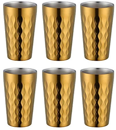 Buyer Star 10oz Edelstahl Becher Set, 6 Stück Doppelwandiger Metallbecher, Gold Vakuum Stapelbar Isolierte Tragbare Trinkbecher Unzerbrechliche Gläser, für Zuhause Outdoor Restaurant