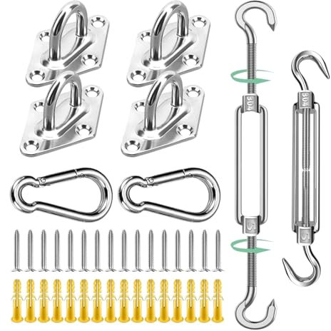 Markise -Anhangset, Shade Sail Hardware Kit - Dreieck Rechteck -Markise -Hardware -Kit - Hochleistungs -Spannschloss, Edelstahlhaken, Fixzubehör für Pool, Garten, Garten