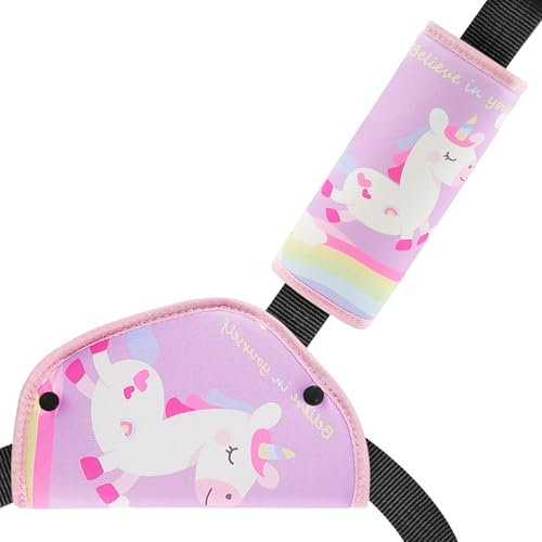 DOINEUFL Seat Belt Pads for Kids, 2Pcs Car Seat Belt Covers for Kids, Harness Pads, Safety Comfortable Pink Shoulder Seatbelt Covers Kid with Non-Slip Positioning Clip for All Car Seats (Unicorn)