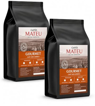 Cafés Mateu Café Molido Fino 1kg Gourmet 100% Arábica Sabor Suave y Equilibrado Tueste Artesanal Semanal Paquete de 2 x 500 g