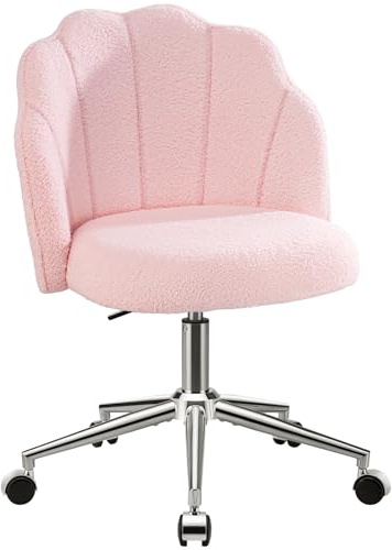 Eufurnibi Sminkstol för sminkbord, med rygg och hjul, bekväm kontorsstol för sovrum, höjdjusterbar och enkel montering, rosa