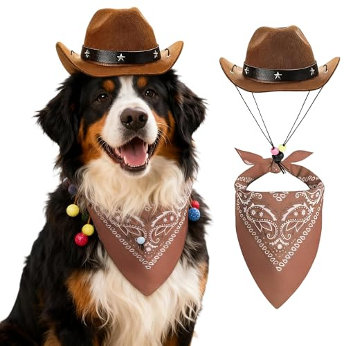 LaVenty Braun Hunde Cowboy Hüte Cowboyhut Bandana Hund Katze Sombrero Welpenhut HundKostüm Cosplay Haustier PartyDekoration