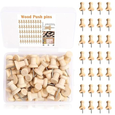 Reißnägel Holz Pinwand Pins, 120 Stück Stahlnagel, Pinnwand Filz, für Pinnwand Nadeln Korkplatte Fotos Handwerke, mit Aufbewahrungs Box