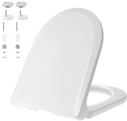 Slow Close D-Shape Toilet Seat - Easy Clean White Lid with Adjustable Hinges Quick Release Top Fixing Comfortable & Bathroom Essential