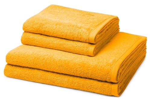 Ross - 4 teiliges Frottier-Set - Vita (2 X Handtuch 2 X Duschtuch im Set) - 520 g/m2 - Baumwolle - Walkfrottee - saugstark - weich und flauschig - Sonnengelb