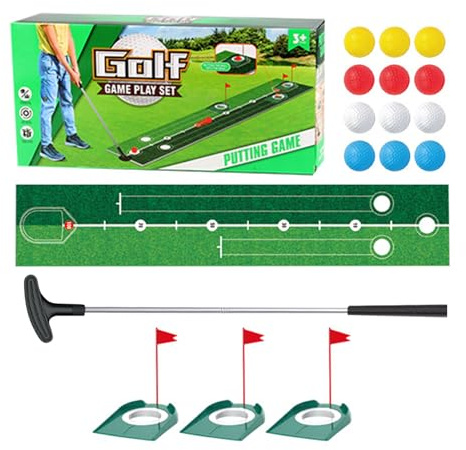 Tappeto Putting per Interni | Set Allenamento Golf per Esterni con Tappeto,Attrezzatura Portatile con Mazze, Buche e Palle per Allenamento in Interni, Giardino, Esterno per Famiglia