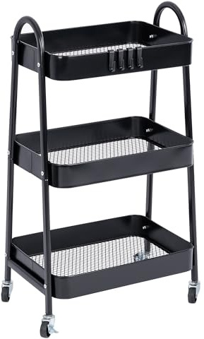 T-LOVENDO.ES Carro de Cocina Metálico con Ruedas. Carrito Auxiliar Multiuso. 3 Cajones de Almacenamiento. Ideal para Frutas, Verduras, Cocina, Salón, Oficina