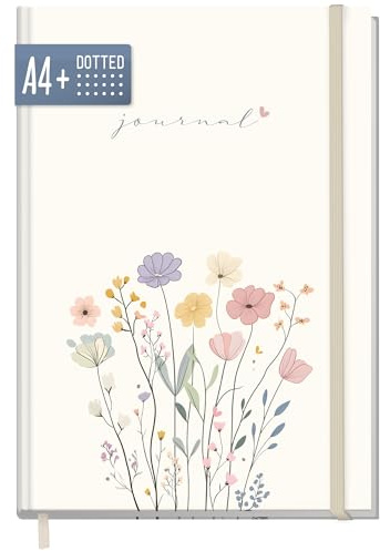 =paper&you® Dotted Journal A4+ med elastiskt band Flower Joy 156 sidor, prickad anteckningsbok, skissbok, dagbok - hållbar & klimatvänlig