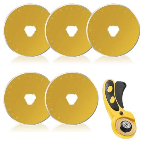 5 Stück Rollschneideklingen, 45 mm, titanbeschichtete Präzisionsklingen, universeller Ersatz für Rollschneider, Gold-Finish für glattes Schneiden von Stoff