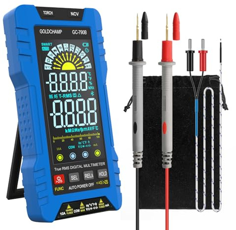 Multimètre numérique 790B pour voiture avec sélection automatique de plage et 6000 comptes, tension 600 V AC/DC, résistance 60 MΩ, température, NCV, TRMS et lampe de poche