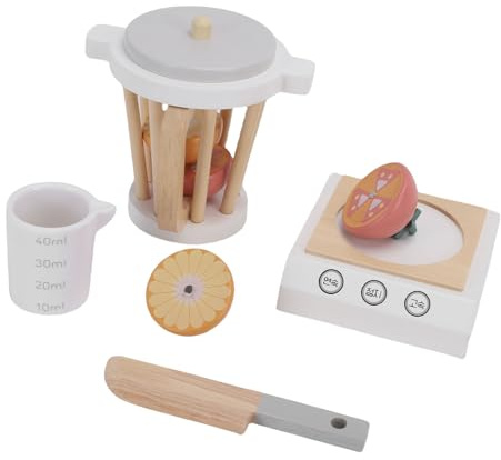 Drfeify Wooden Pretend Smoothie Maker Toy Set for Boys Girls Realistic Play Food Juicer Kitchen Accessories, Beech Wood Blender Toys for Toddlers Preschoolers