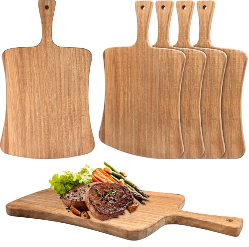 6er Set Akazienholz Schneidebretter mit Griff, Holzbretter zum Schneiden von Fleisch, Käse, Brot, Obst & Gemüse – Ideal als Servier- & Charcuterie-Brett, Langlebiges Hackbrett, 36×22 cm