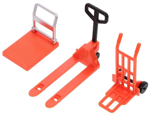 DECHOUS Miniature Chariot Élévateur et Caddie Orange Set Mini Plateforme et Chariot à Main Outil de Modélisme pour Garçon Fille Éducatif de Circulation Routière