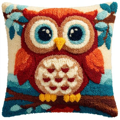 AMBATTERY Knüpfkissen Set Eule Knüpfen für Anfänger 43X43cm DIY Knüpfen Kissen Bastelset Handwerksset Kissen für die Sofa-Heimdekoration