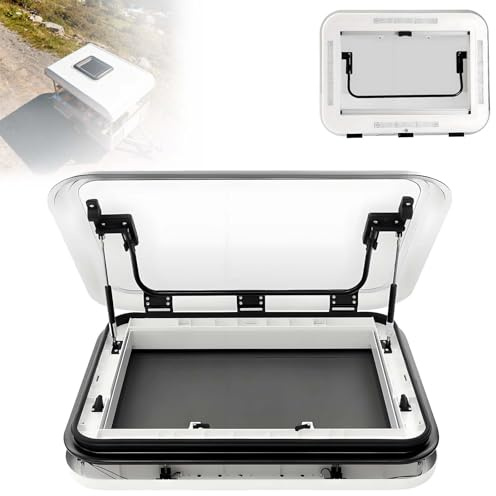 LYNNEYING Fenêtre Remplacement Camping-Car, Fenêtre Toit Camper Poussée, Intérieur ABS/Cadre Alu, Acrylique Double Couche, Store, Facile Install pour Caravanes/Camping-Car/Remorque(400*400mm)