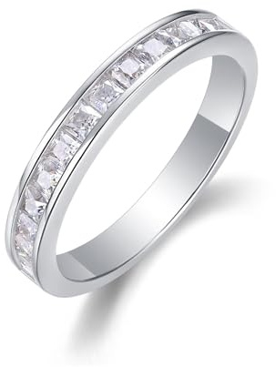KnSam Echt 18K Gold Trauringe, Ewigkeit Pärchen Ringe mit Moissanit Quadratschliff, Partnerringe 950 Platinum, Gr.47-65