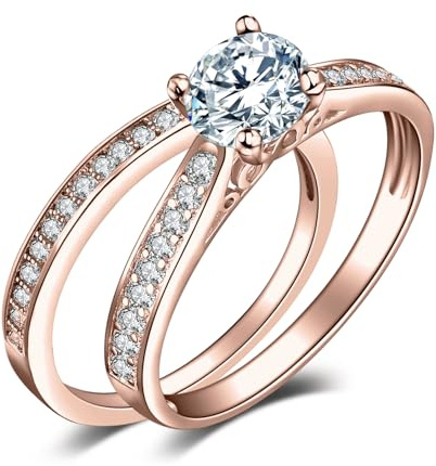 JewelryPalace Verlobungsring Paar Eheringe Ring Silber 925 Damen, Zirkonia Silberring Trauringe Vorsteckring Hochzeitsringe Antragsring Memoirering Ewigkeitsring Ringe Set, Damen Schmuck Rosegold Gold