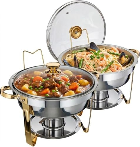 CuteHairy Chafing Dishes Mit Glasdeckel, Edelstahl Buffetwärmer, 5 QT (4,7 l) Gold 4er Set Wärmebehälter Für Speisen Für Partys, Hochzeiten & Gastronomie