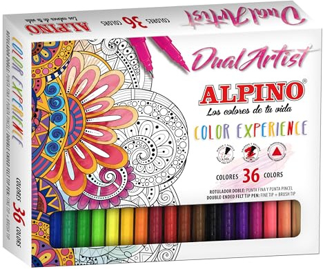 Alpino Color Experience 36 Rotuladores Dual Artist | Doble Punta: Punta Pincel y Punta Fina | para Mándalas y Lettering | Kit de Rotuladores
