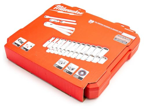 Milwaukee 4932464943 1/4in Ratcheting Socket Set Metric, 28 Piece, Red
