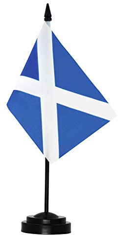 ANLEY Scotland Deluxe Table Flag Set - 6 x 4 bandiera da tavolo scozzese in miniatura con asta solida da 12 - colori resistenti allo sbiadimento - base nera e punta di lancia