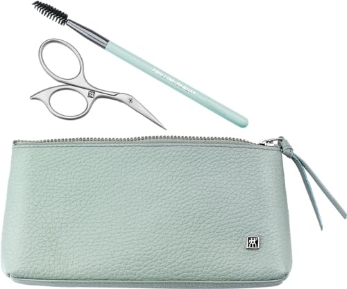 ZWILLING Augenbrauen Set mit Haarbürste und Schere, Geschenkset Leder Etui, Rostfreier Edelstahl, Premium, Mint