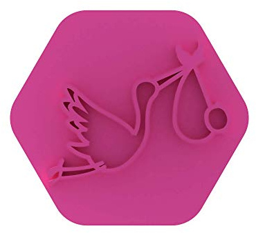 LissieLou Stork Cookie Stamp Baby Shower or Gender Reveal Party Icing Fondant Embosser - Light Pink