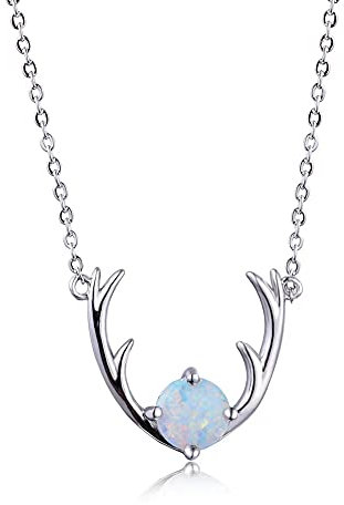 925 Sterling Silber Edler Schmuck Elch Hirsch Geweih Form Halskette Mit Blauem Opal Halsketten & Anhänger Für Frauen