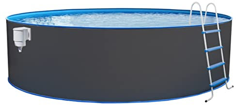Steinbach Set piscina a parete in acciaio nuovo – 011101G – Ø 350 x 120 cm – piscina rotonda di colore grigio per fino a 10.400 l di acqua – con pellicola interna blu resistente all'inverno e numerosi