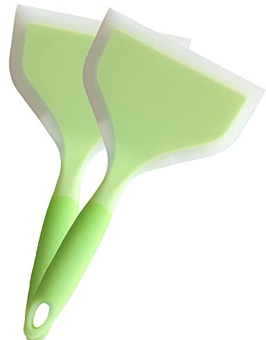Minchsrin 2 Pack Of Silicone Spatula Set For Nonstick Cookware Flat Wide Pancake Spatula Food Turner Heat Resistant Kitchen Omlet Flipper For Egg Tamales Pizza (Green)