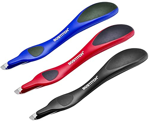 Bostitch Office Professional Magnetischer einfacher Heftklammerentferner, Heftklammerabzieher für Büro, Zuhause und Schule, Schwarz, Blau und Rot, 3 Stück