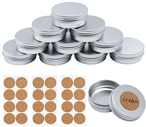 LanYin LanYing 10pcs Pot en Aluminium 30ml Conteneurs Cosmétiques Vide Pots de Voyage Rondes pour Maquillage Crème Baume à lèvres Bougie Bijoux Stockage de Voyage, Argent