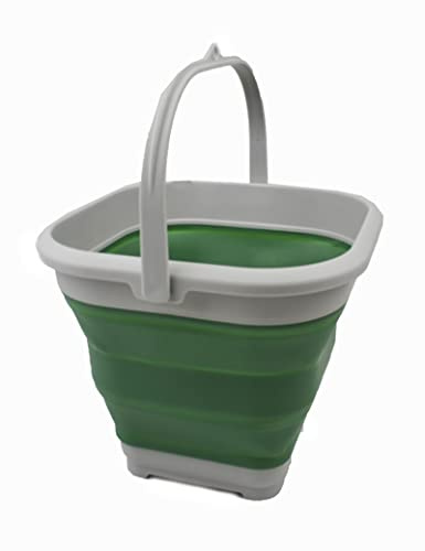 SAMMART 5,5 l zusammenklappbarer quadratischer handlicher Eimer/Faltbarer quadratischer Wassereimer/tragbare Wanne mit Griff. (Grau/Dunkles Meergrün, 1)