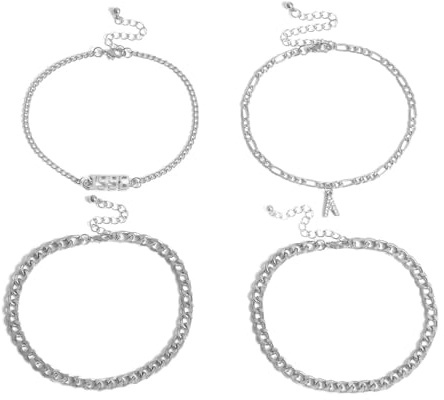 AMDXD Böhmisch Fußkettchen, Punk Kette Fußkette für Damen Strandschmuck, Silber, 27CM